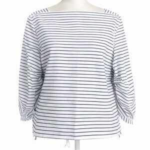 23ku Onward Striped Puff Sleeve Blouse Cancini Italian Cotton NWT XS